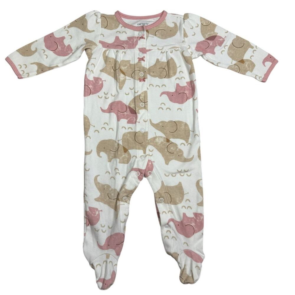 NWOT Carter's Footie Sleeper Pajamas Baby Girl Elephants White 9 Months